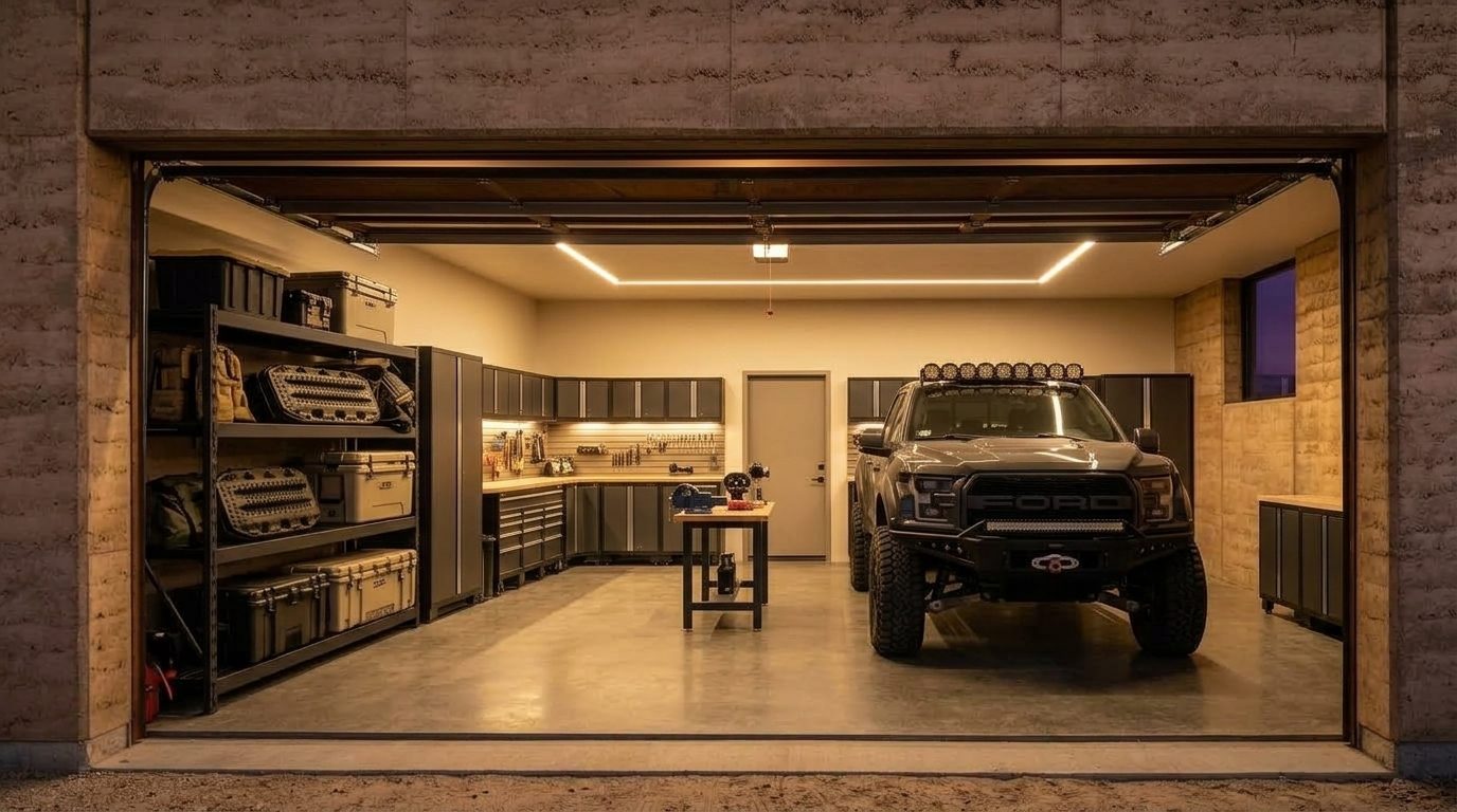 Noor Ibrahim Overhead Garage Door Service Interior View of Custom Garage Door Overhead and Workshop